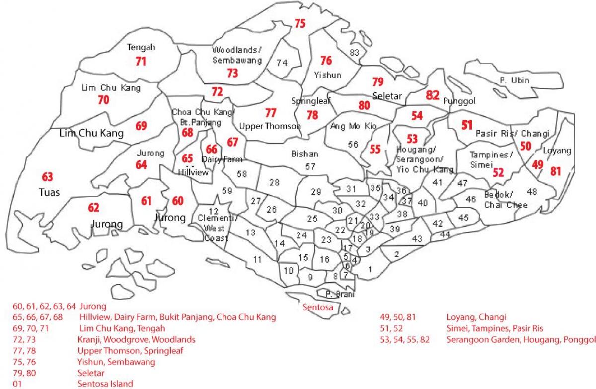 Singapore postcode kaart